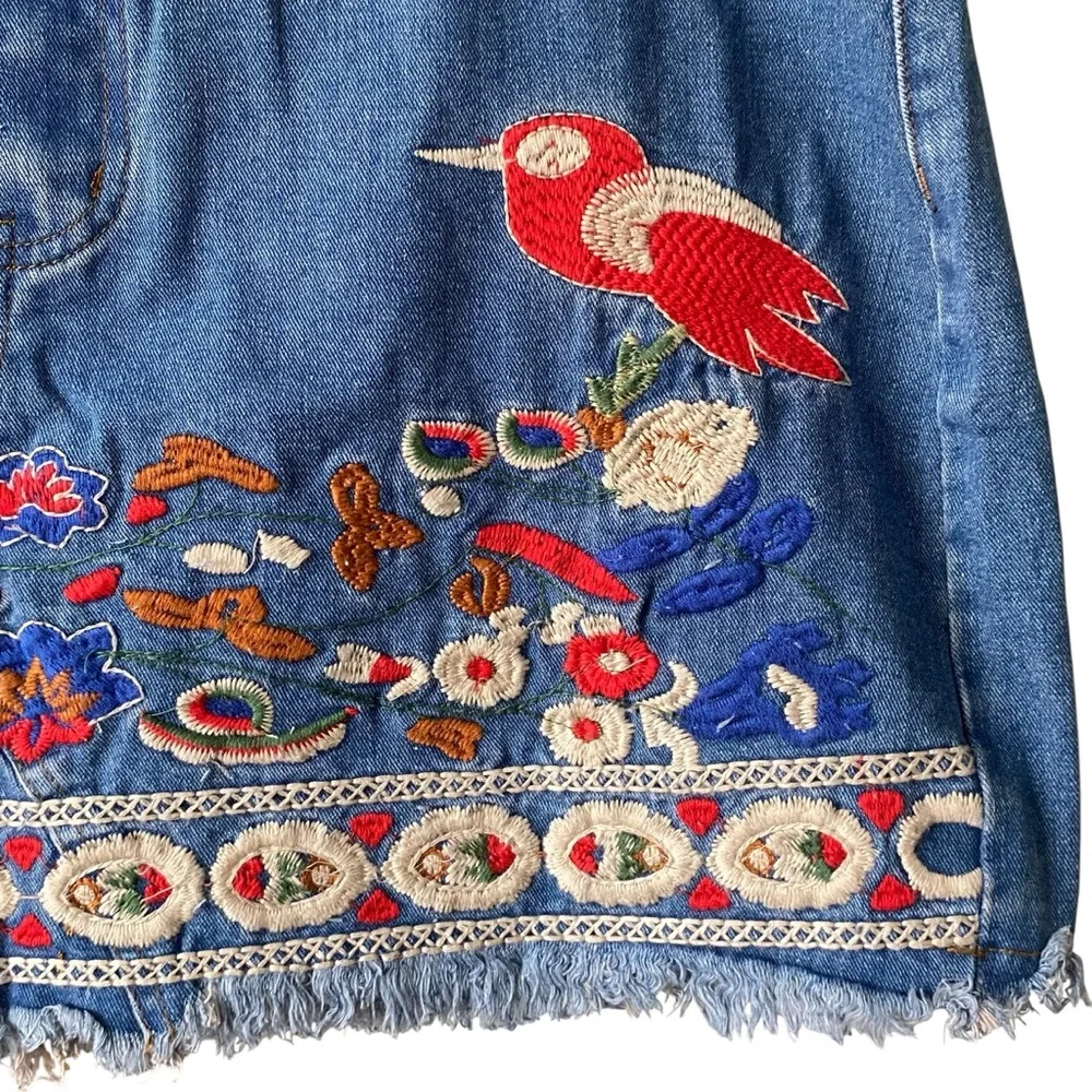 Umgee Floral Bird Embroidered Boho Denim Mini Skirt Womens Plus Size 2XL NWT